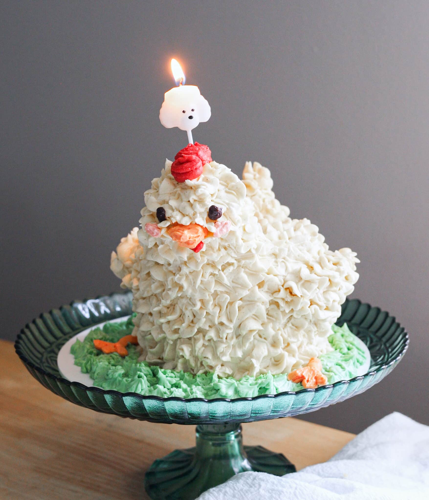 Chicken cake with a cute birthday candle on top!