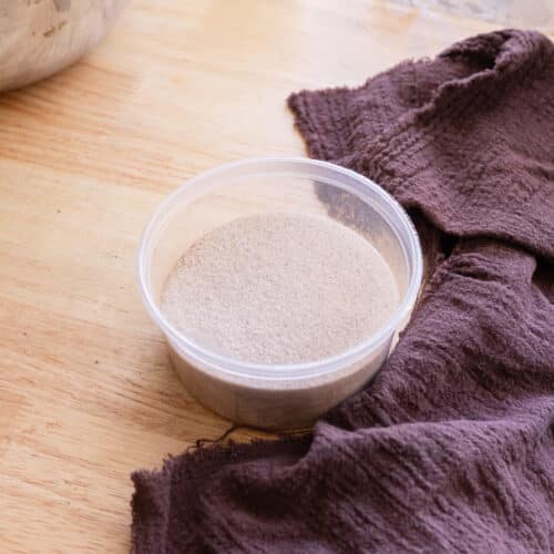 Cinnamon sugar in a plastic container.