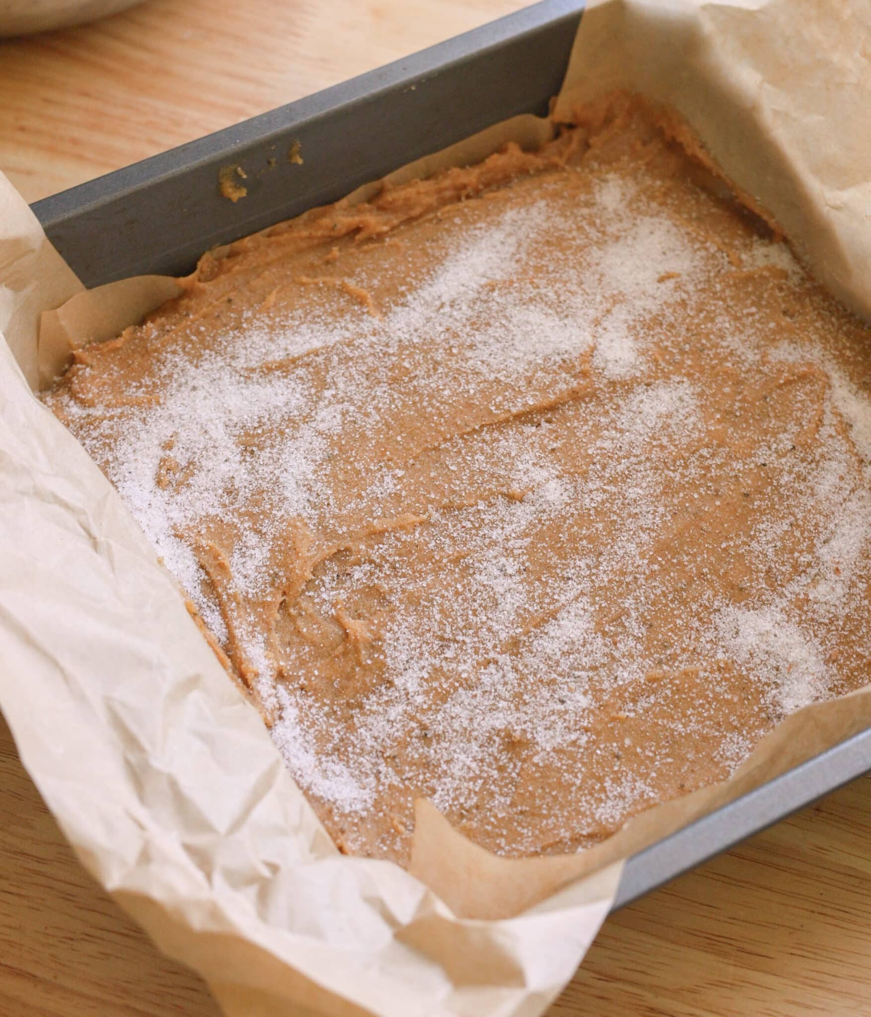 Sprinkled chai sugar on top of blondie batter.